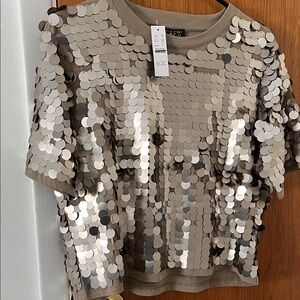 J. Crew Metallic Sequin Short Sleeve Top